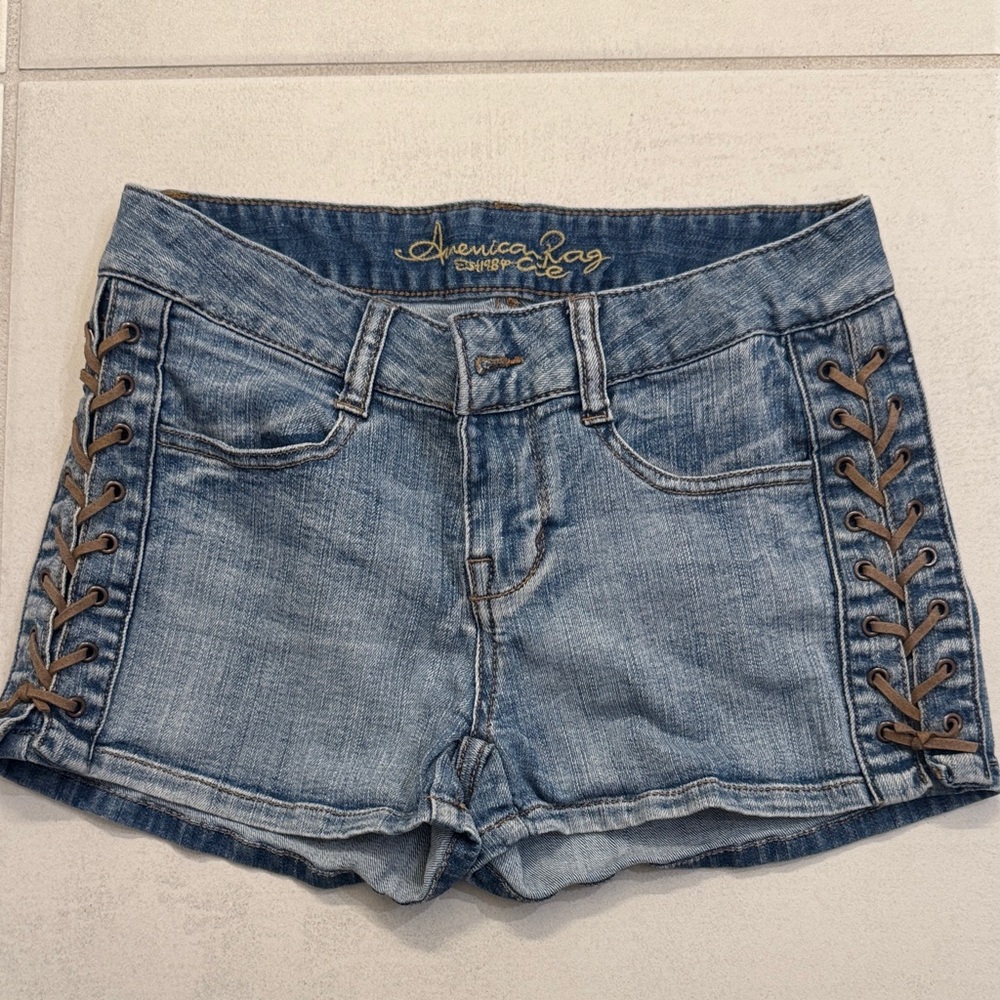 American Rag Lace-Up Blue Jean Shorts